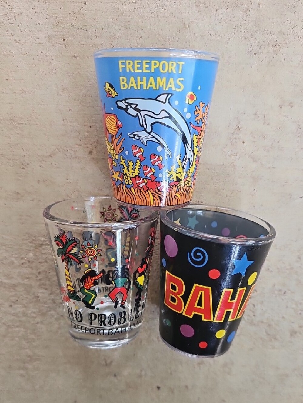 Freeport Bahamas Set of 3 Shot Glasses No Problem Islands Collector Bar Drinks
